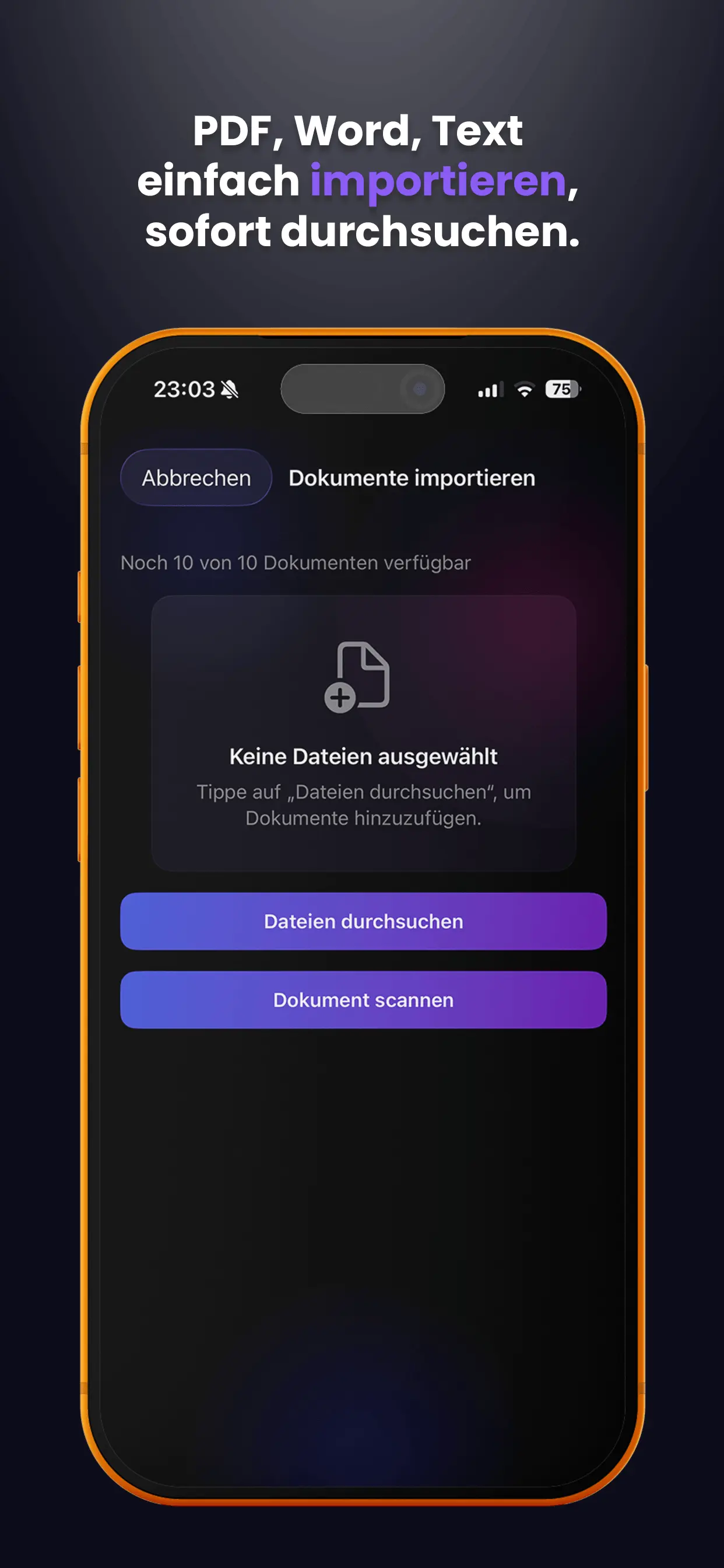 Import von PDF-, Word- und Textdateien in ein Projekt